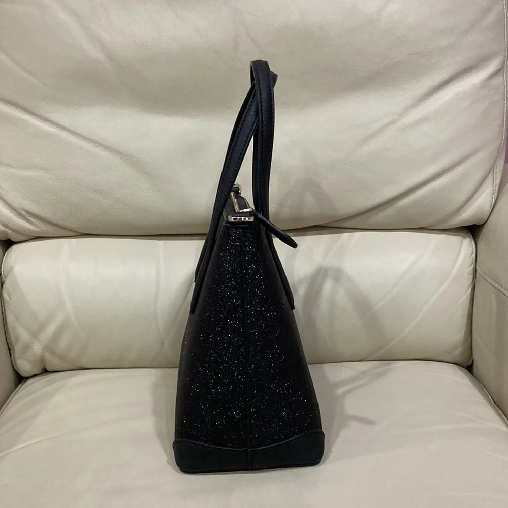 Kate Spade Black Glitter Sparkle Shimmy Fabric Satchel Purse Bag - Picture 8 of 13
